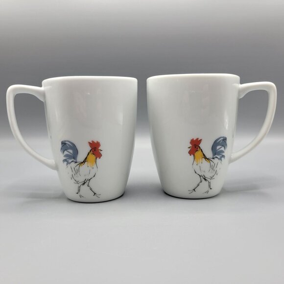 Vintage Set Of 2 Corelle Coordinates Mugs Country Dawn Rooster Coffee Tea Cup - Picture 2 of 10